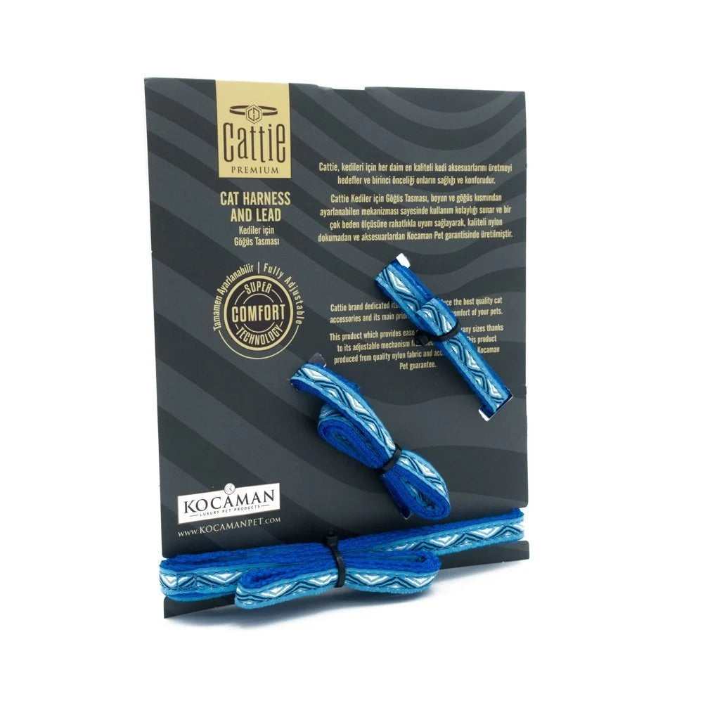 Cattie Özel Desenli Dokumadan El Yapımı Kedi Göğüs & Gezdirme Takımı
